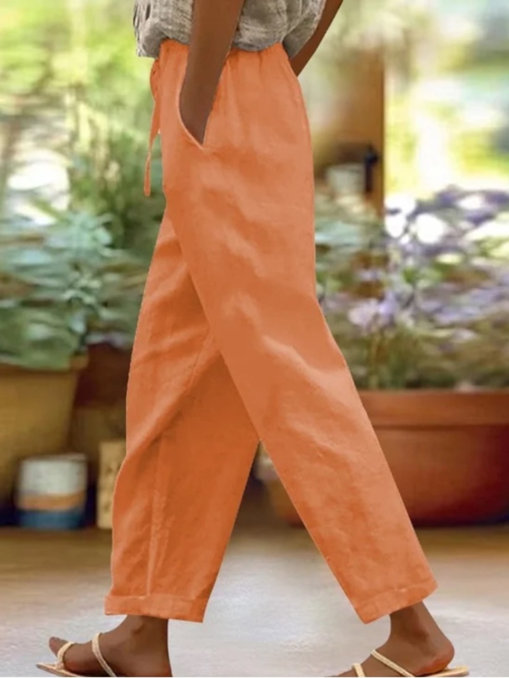 Barneys New York Linen Peach Pants, Size M